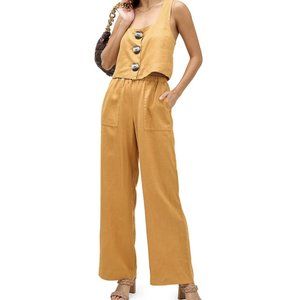 Splendid Wide Leg Linen Drawstring Pants in Marigold, S
